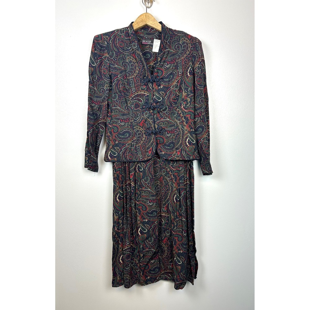 Vintage 80s MHM Paisley‎ Blazer Dress Size 10 Pleated Secretary Modest Grandma